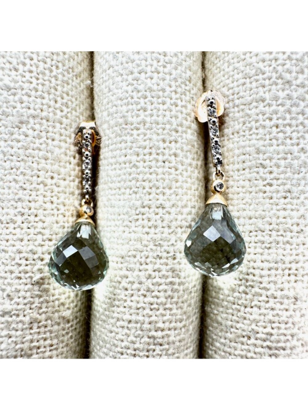 Vintage 14K Yellow Gold Diamond and Blue Topaz Pierced Earrings 4.06 Grams - Picture 4 of 8